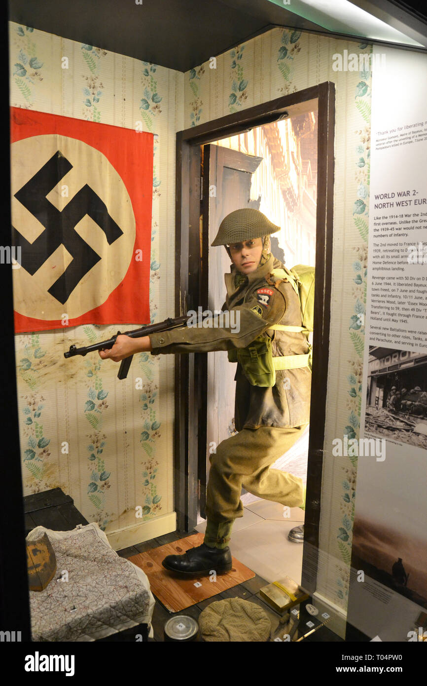 Scena dalla seconda guerra mondiale, Europa nord-occidentale, Essex il museo del reggimento, Oaklands House, Chelmsford Essex, Regno Unito Foto Stock