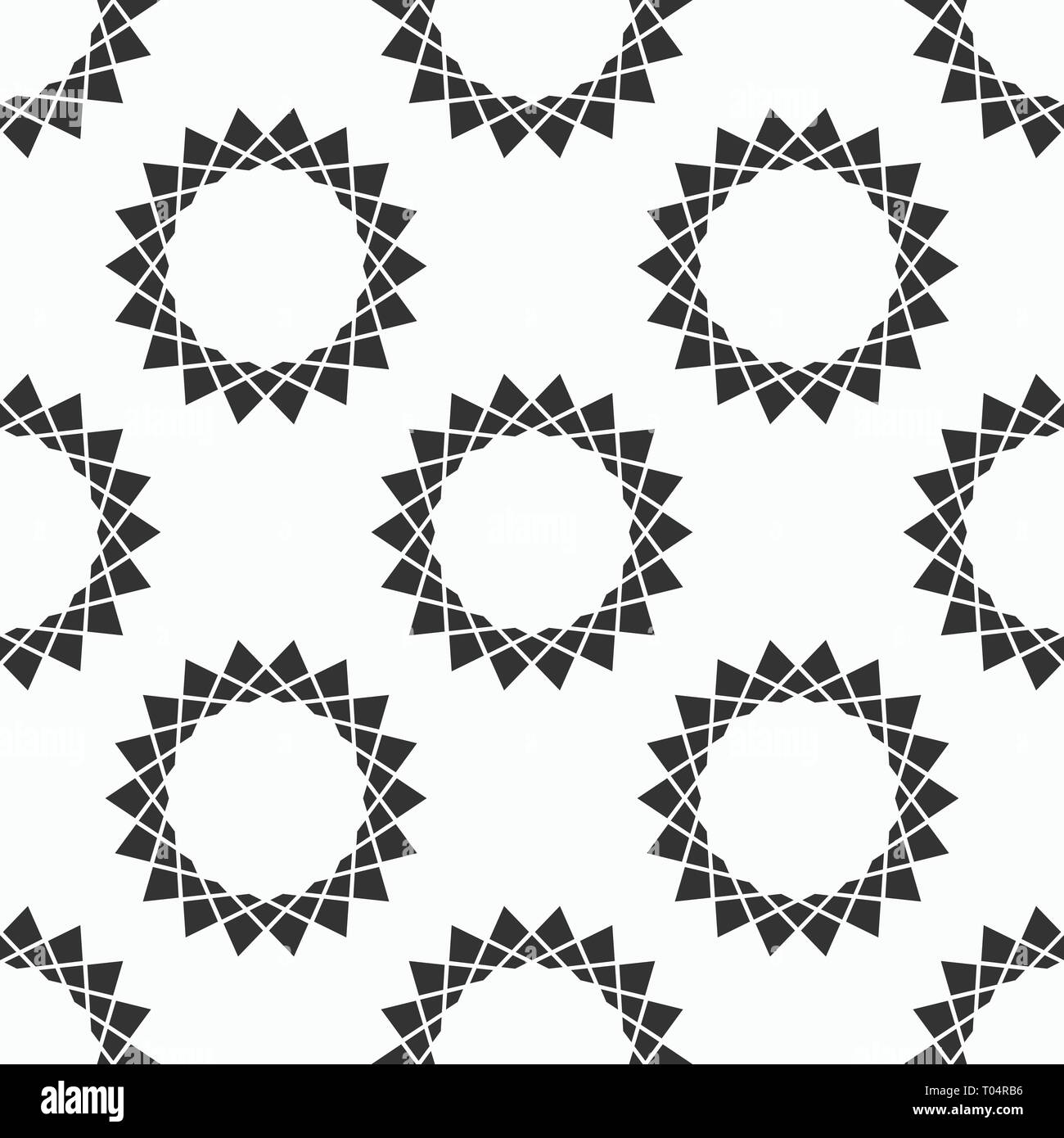 Abstract seamless pattern. Ripetere regolarmente simmetrica ornamento geometrico. Stelle forme. Fashion design piatto. Sfondo del vettore. Illustrazione Vettoriale