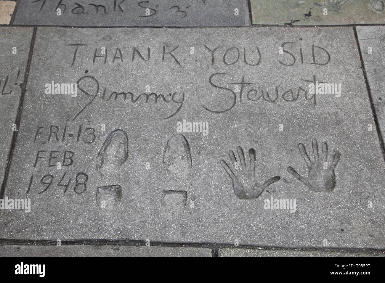 Jimmy Stewart, mano, piede stampe, Manns (Graumans) Cinese Movie Theater di Hollywood Boulevard, Los Angeles, California, Stati Uniti d'America Foto Stock