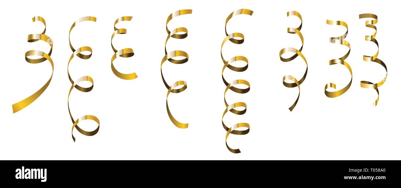 Golden set a serpentina. Vector golden serpantine pezzi isolati su sfondo bianco. Illustrazione Vettoriale
