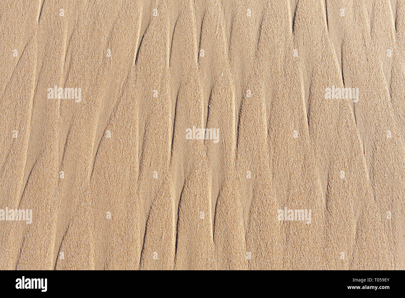 Di sabbia naturale texture della spiaggia. Marche fatte dall'acqua fluente attraverso la sabbia della spiaggia. Foto Stock