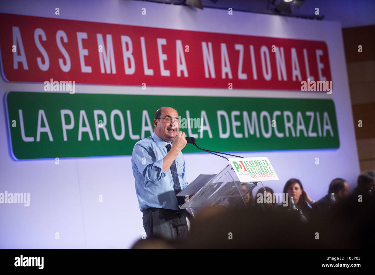 Foto di Valerio Portelli/LaPresse 17-03-2019 Roma, Italia Assemblea Nazionale PD Italiano Nella foto: Nicola Zingaretti Foto Valerio Portelli/LaPresse 17 marzo 2019 Roma, Italia PD Assemblea nazionale della politica nel pic: Nicola Zingaretti Foto Stock