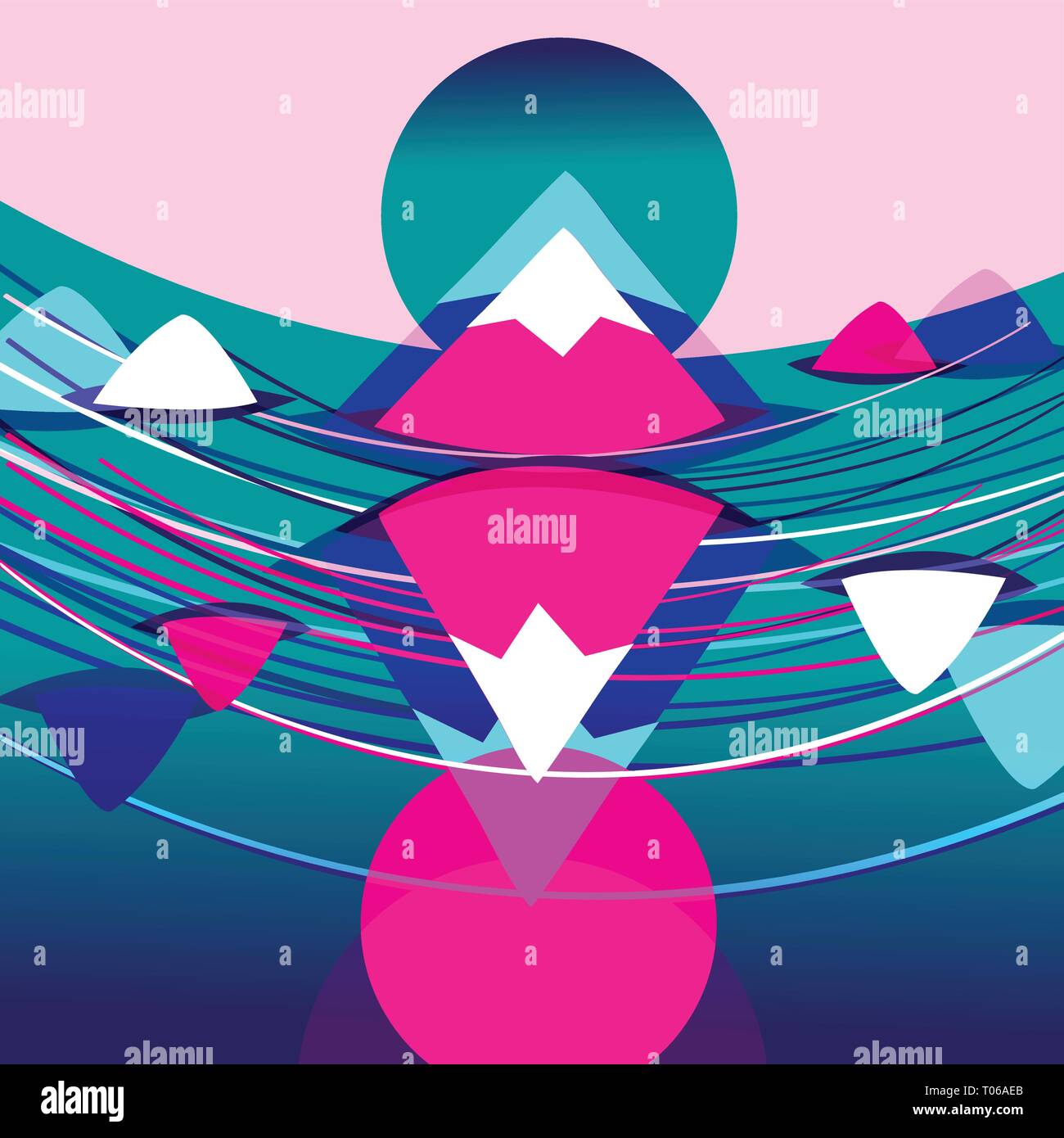 Luminose alla moda con sfondo rosa montagne e le onde e il mare Illustrazione Vettoriale