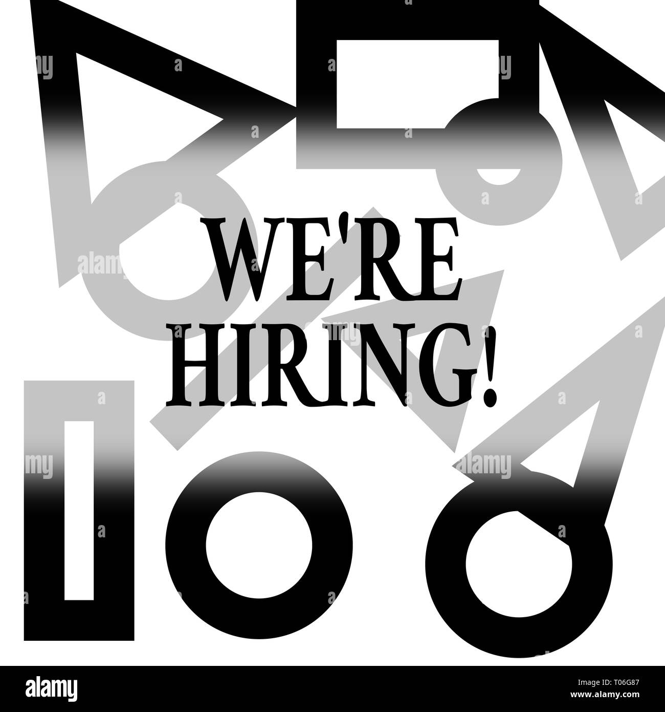 Mano concettuale che mostra la Scrittura ci ri affitto. Concetto significato recentemente assumere qualcuno o pagare qualcuno per fare lavoro particolare diverse forme geometriche o Foto Stock