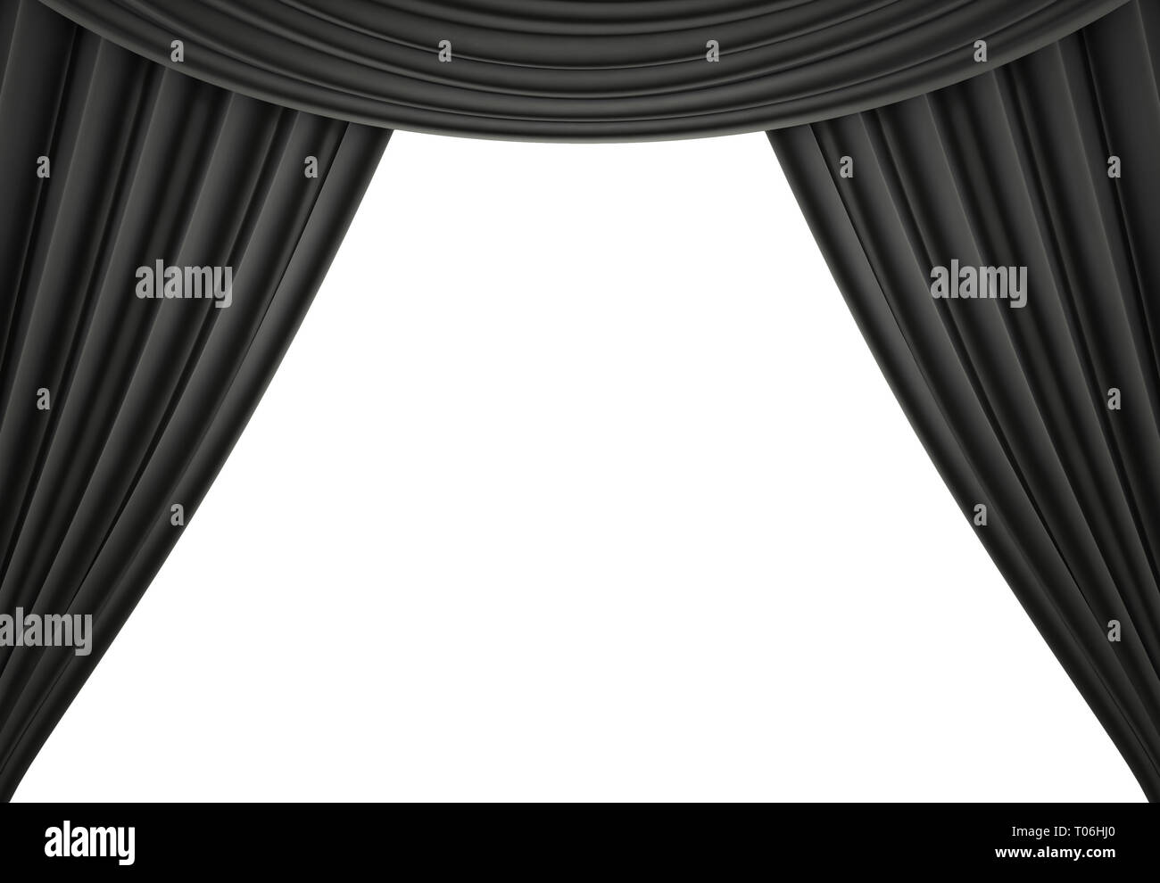 Tenda nera di un teatro classico isolato su sfondo bianco. 3D