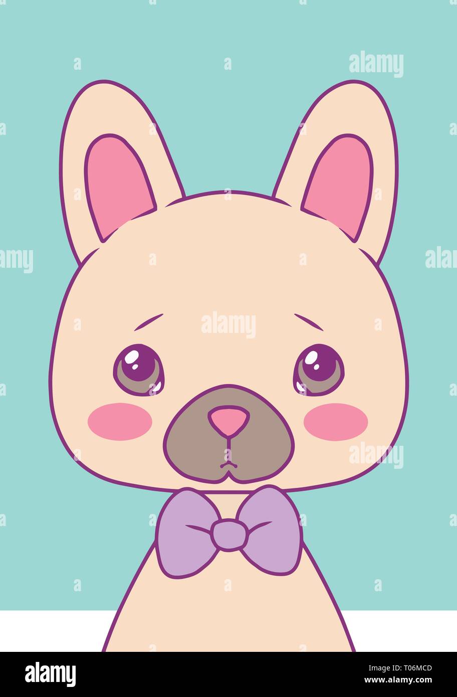 Cartoon carino stile arte vettoriale il motivo di stampa con colori pastello e bulldog francese cane con papillon Illustrazione Vettoriale