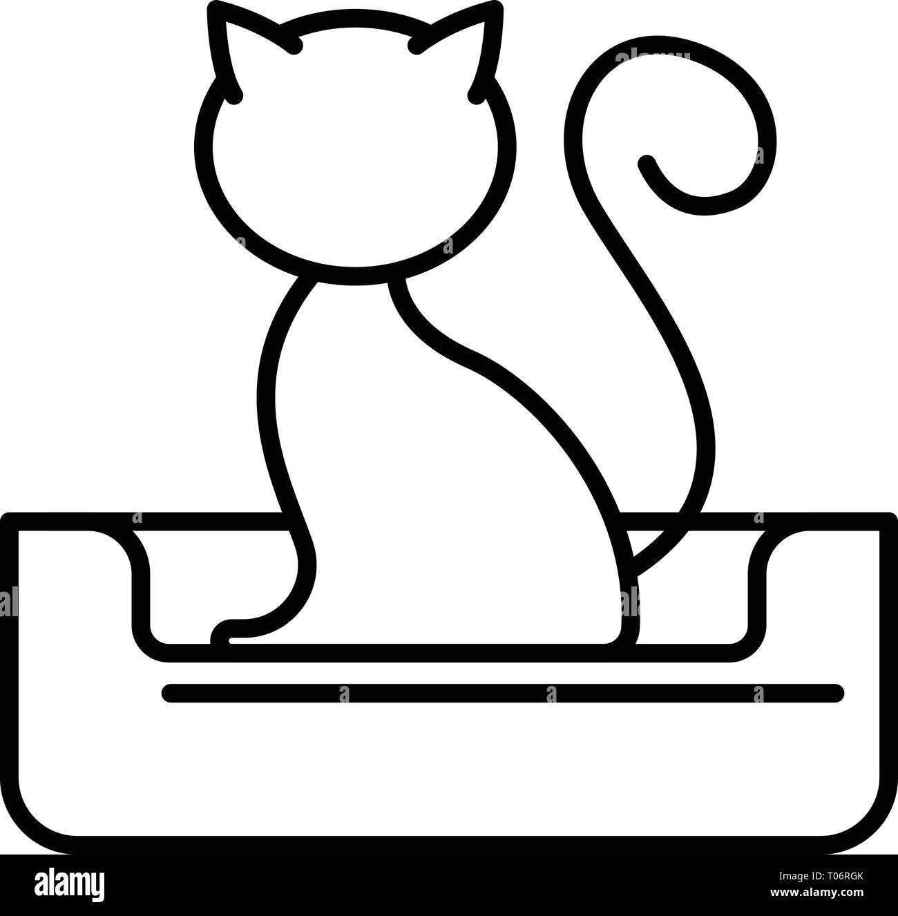 Gatto sul letto, l'icona di stile di contorno Illustrazione Vettoriale