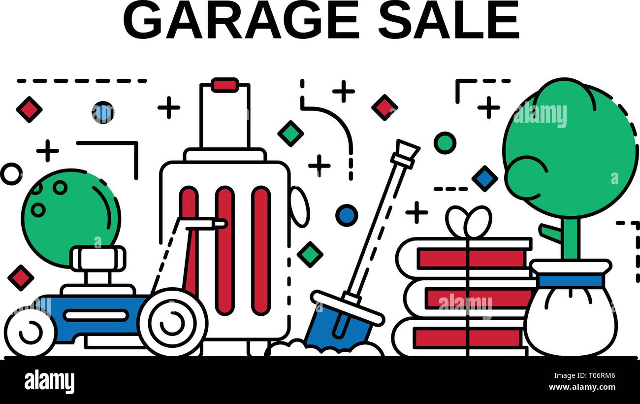 Garage Vendita banner, stile contorno Illustrazione Vettoriale