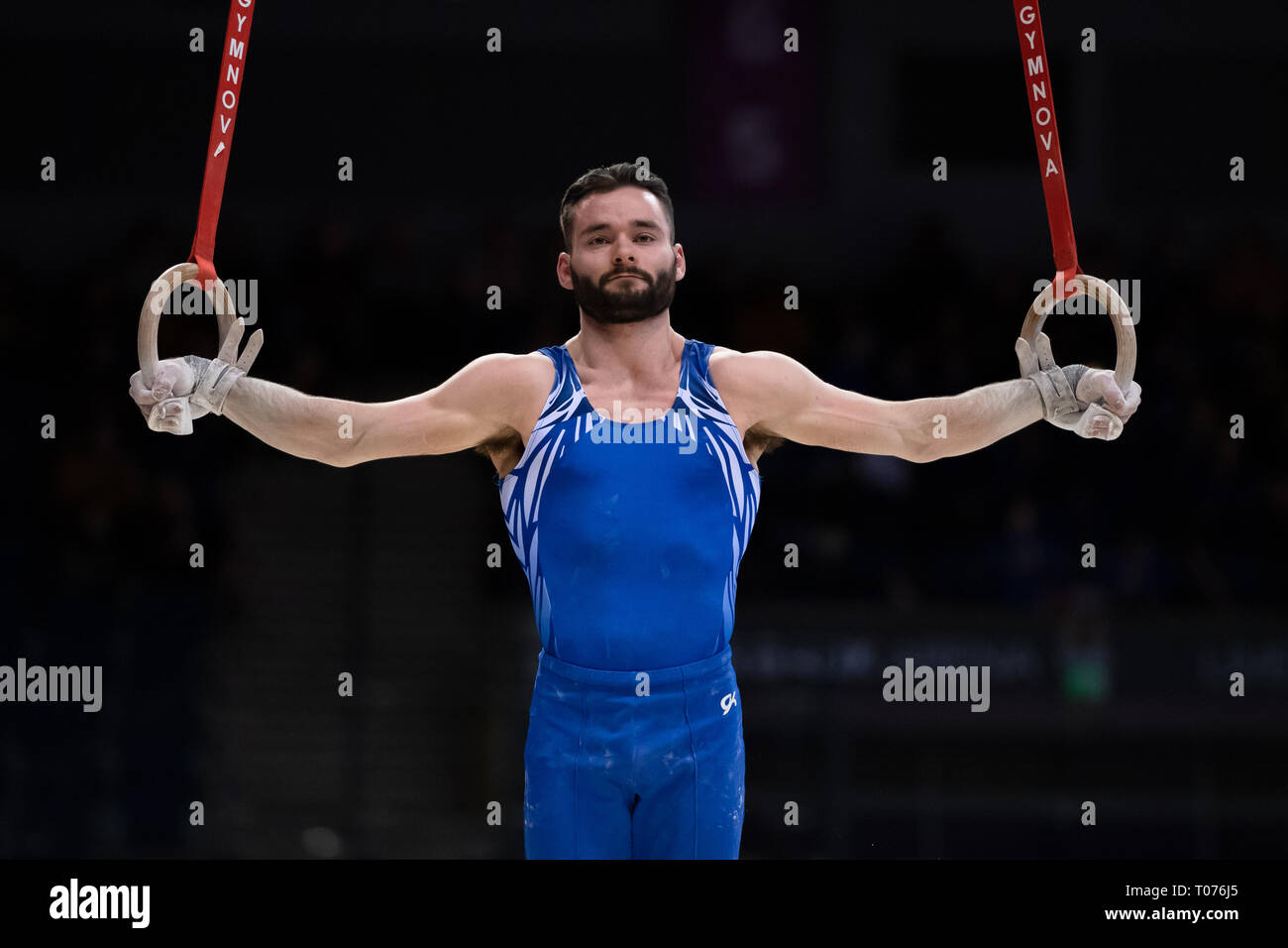 Liverpool, Regno Unito. Il 17 marzo 2019. James Hall esegue ancora anello in uomini finale Master durante il 2019 la ginnastica del Campionato Britannico a M&S Bank Arena di Domenica, 17 marzo 2019. LIVERPOOL ENGLAND. (Solo uso editoriale, è richiesta una licenza per uso commerciale. Nessun uso in scommesse, giochi o un singolo giocatore/club/league pubblicazioni.) Credito: Taka G Wu/Alamy News Foto Stock