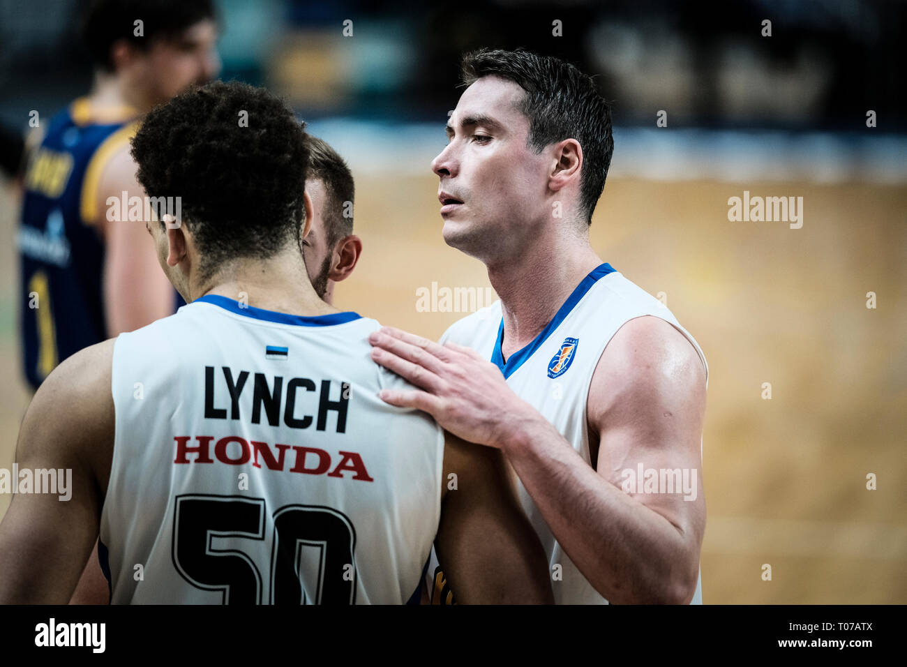 Tallinn, Estonia. Xvii Mar, 2019. Kristjan Kangur di BC Kalev Cramo visto durante il VTB United League come BC Kalev Cramo perso a BC Khimki 85:96 a Kalev Sports Hall a Tallinn. Credito: SOPA Immagini limitata/Alamy Live News Foto Stock