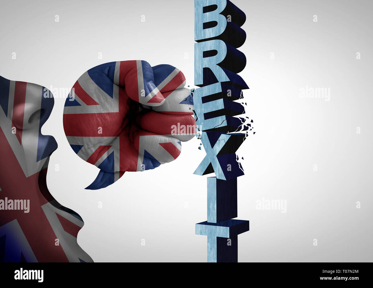 La Gran Bretagna la decisione sull'Unione europea come un brexit lasciare il concetto e il Regno Unito di lasciare un voto o zona euro crisi come una persona con la bandiera britannica communicatin. Foto Stock