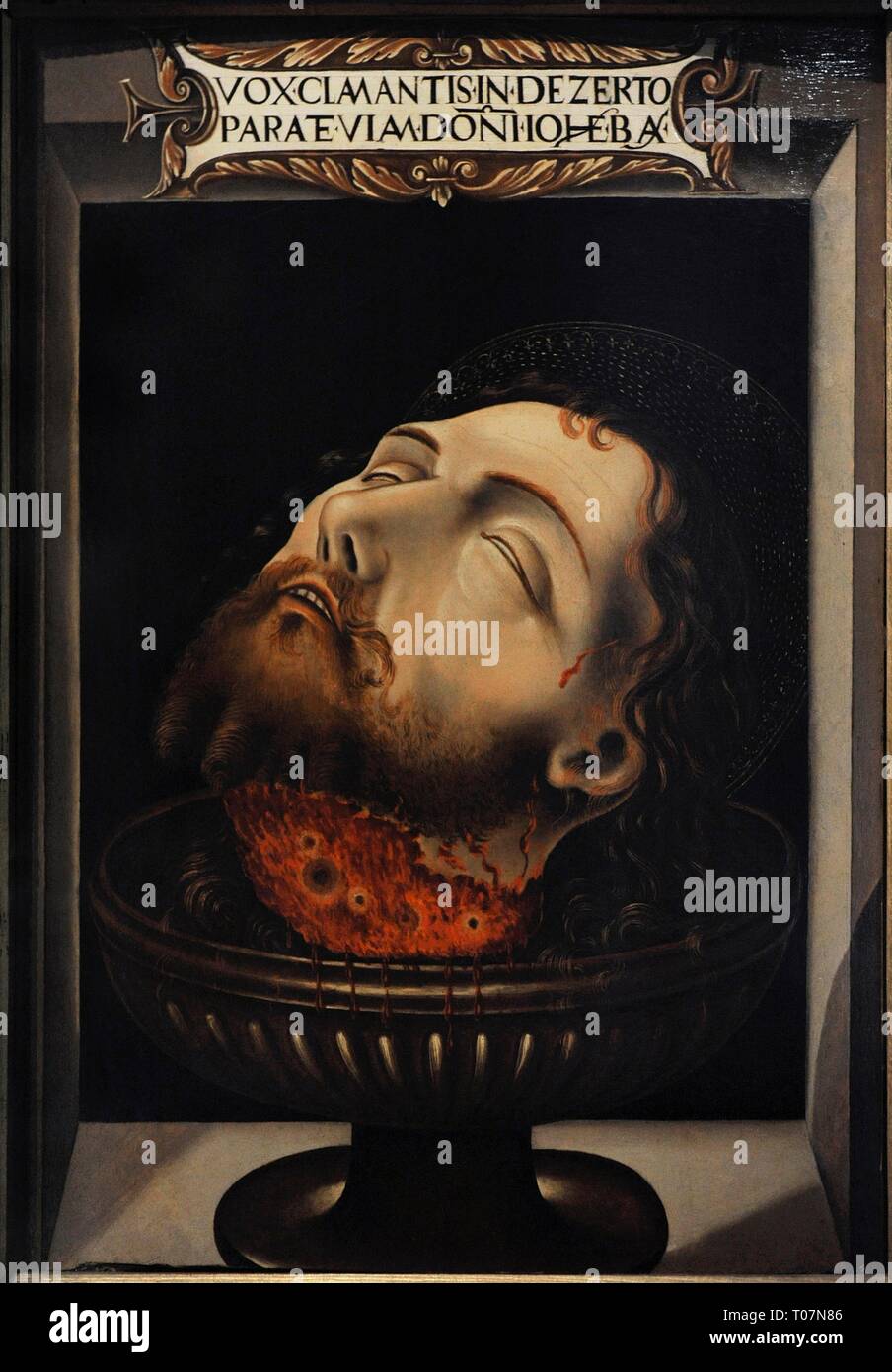 Marco Palmezzano (h.1458-1539). Pintor italiano. Cabeza de San Juan Bautista, hacia 1496. Oleo sobre tabla. Museo Lazaro Galdiano. Madrid. España. Foto Stock