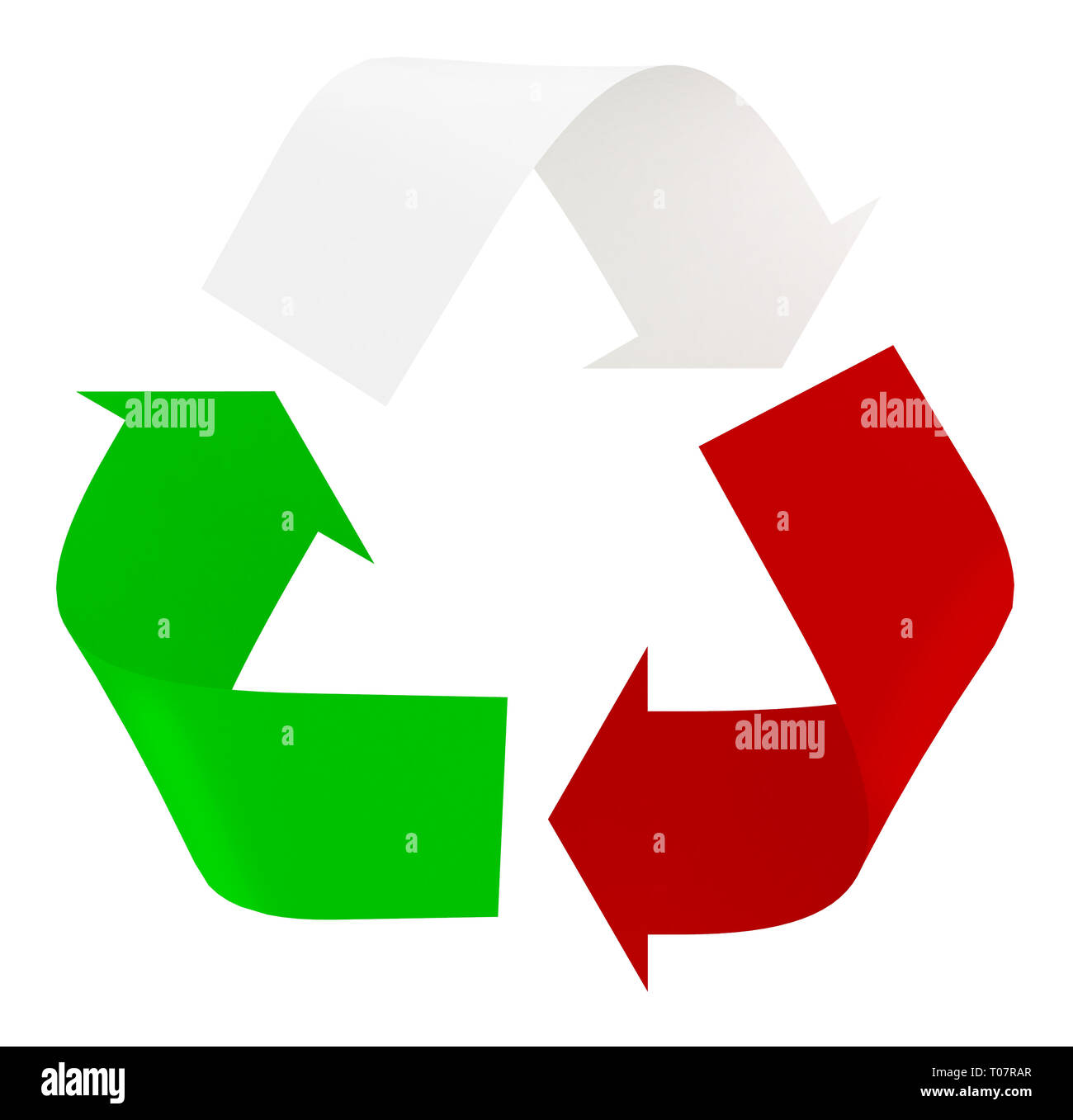 Il riciclo del simbolo con la bandiera italiana colori, verde, bianco e rosso, 3d illustrazione Foto Stock