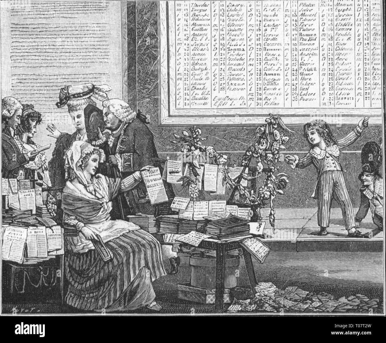 Premere il tasto / media, giornalaio, newswoman, adattato da incisione, da Louis Philippe Debucourt (1755 - 1832), 1791, l'artista del diritto d'autore non deve essere cancellata Foto Stock