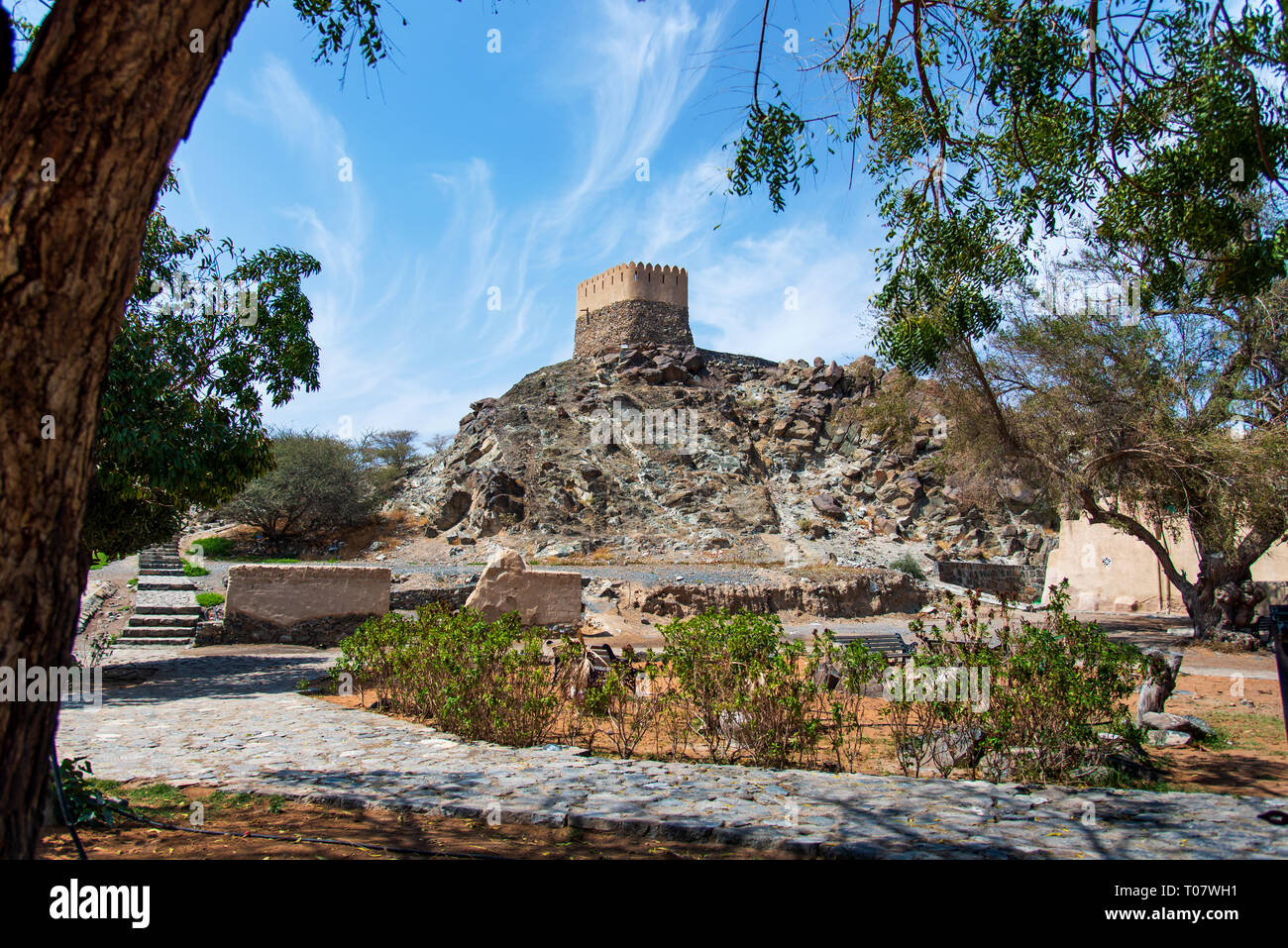 Al Bidiyah Fort nell Emirato di Fujairah negli Emirati Arabi Uniti Foto Stock