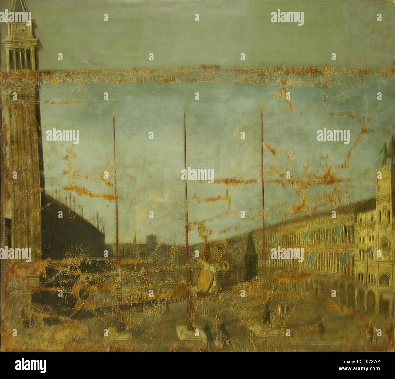 'Vista di Piazza San Marco". L'Italia, XVIII secolo. Dimensioni: 74x83 cm. Museo: Membro Hermitage di San Pietroburgo. Autore: artista sconosciuto della scuola veneziana. Il XVIII secolo. Foto Stock