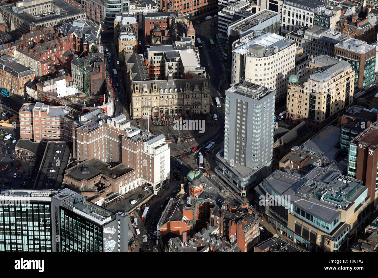 Vista aerea del City Square, Leeds, West Yorkshire, Regno Unito Foto Stock