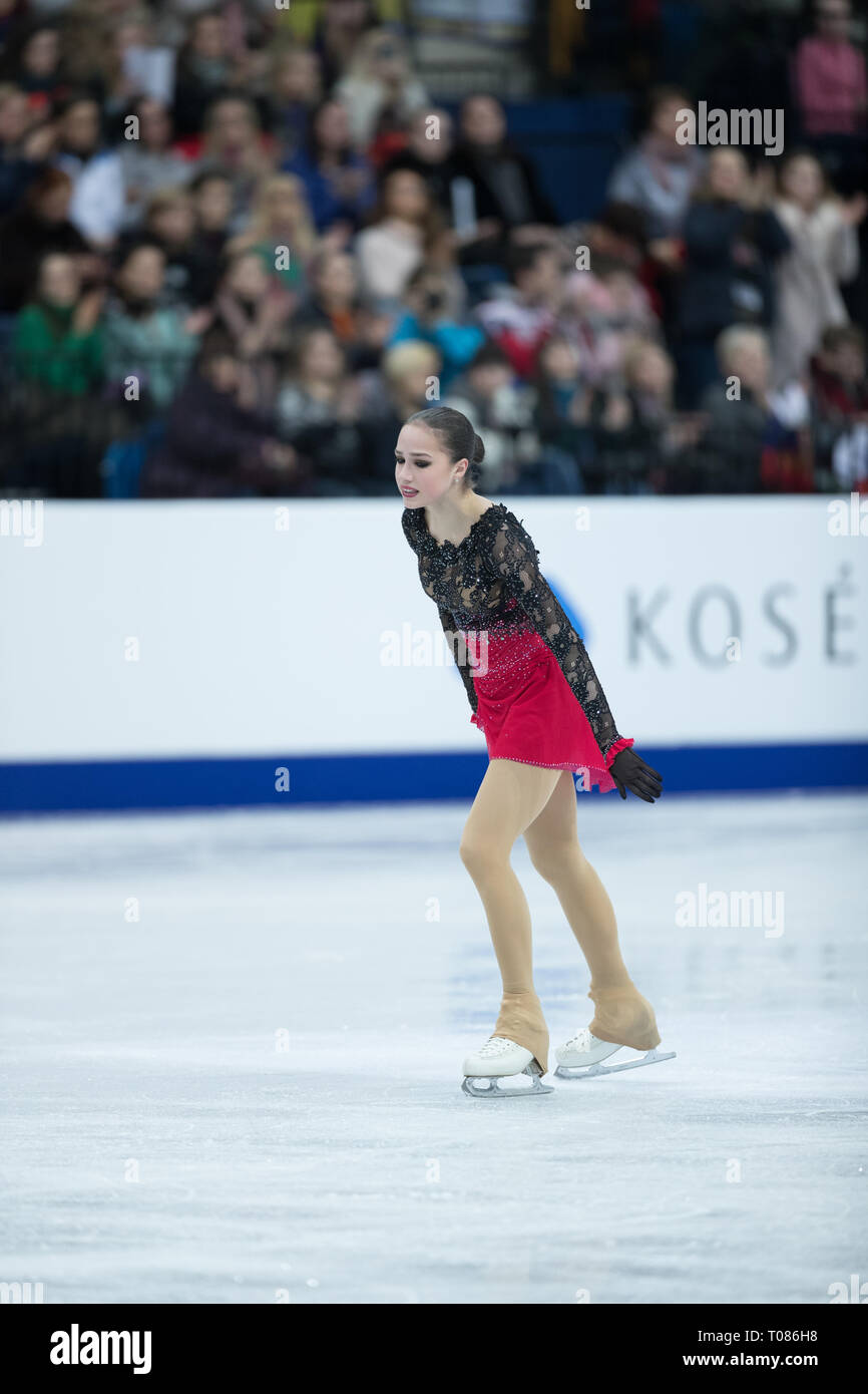 Alina Zagitova dalla Russia durante il 2019 campionati europei Foto Stock