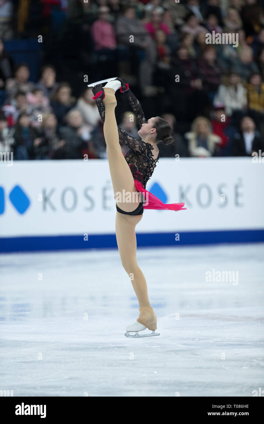 Alina Zagitova dalla Russia durante il 2019 campionati europei Foto Stock