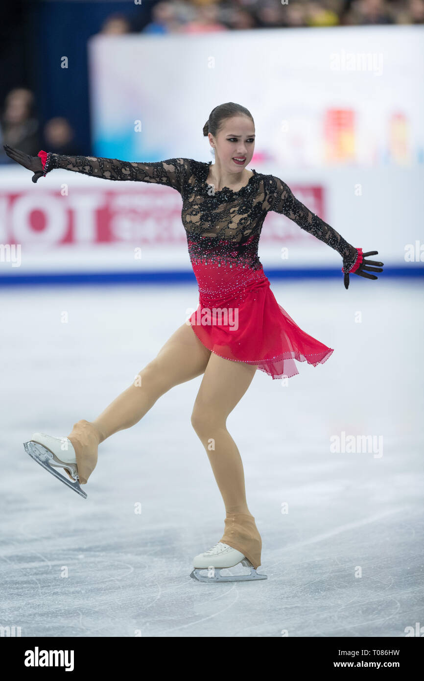 Alina Zagitova dalla Russia durante il 2019 campionati europei Foto Stock