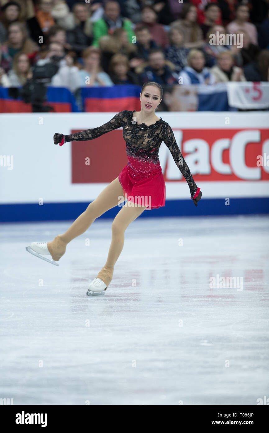 Alina Zagitova dalla Russia durante il 2019 campionati europei Foto Stock