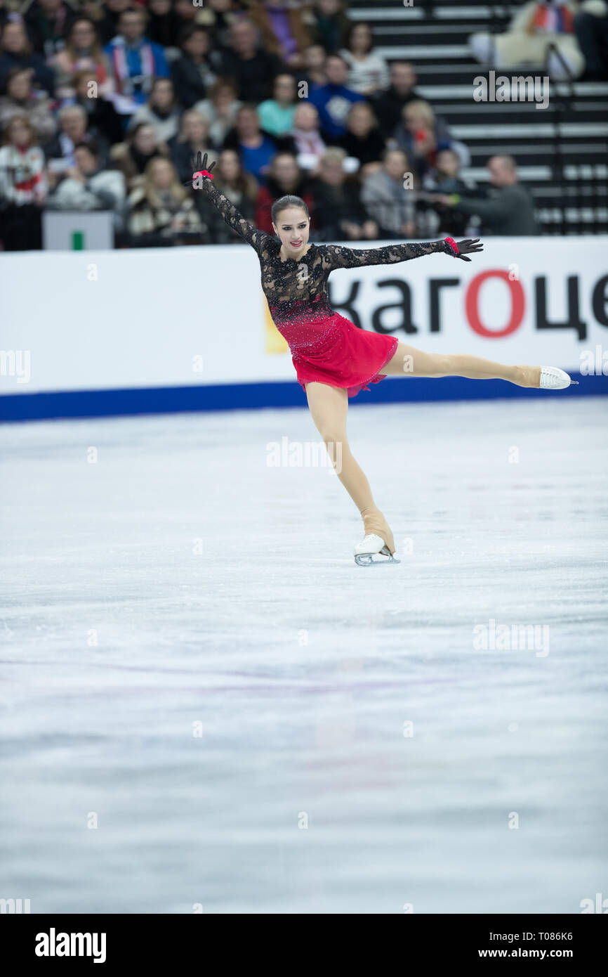 Alina Zagitova dalla Russia durante il 2019 campionati europei Foto Stock