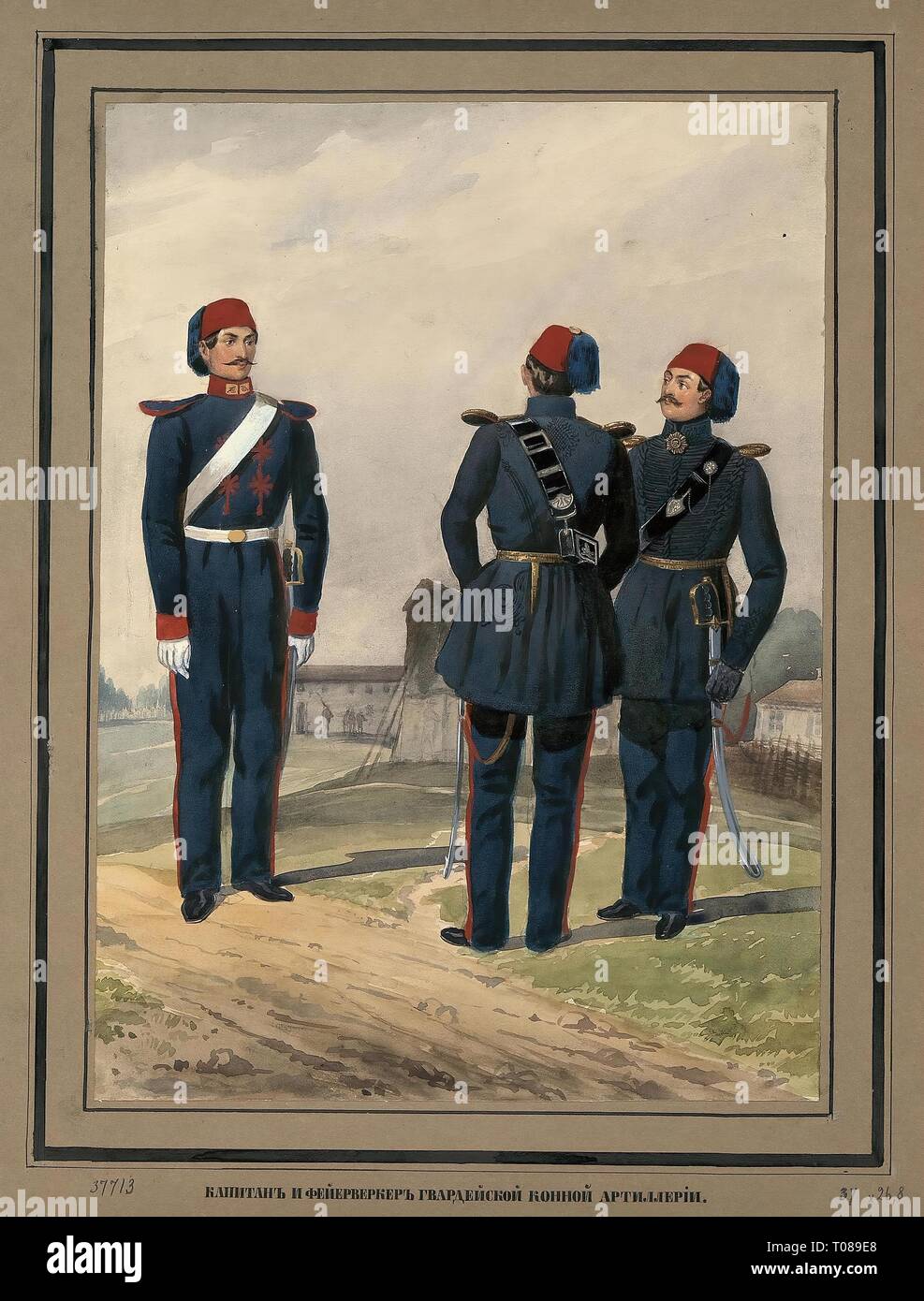 "Capitano e Fireworker delle protezioni di Artiglieria a cavallo delle truppe turche'. Album 'disegni di uniformi e armi di truppe turche di armi diverse'. Russia, 1848. Dimensioni: 37,0x27,8 cm. Museo: Membro Hermitage di San Pietroburgo. Autore: Carol Popp de Szatmáry. Foto Stock