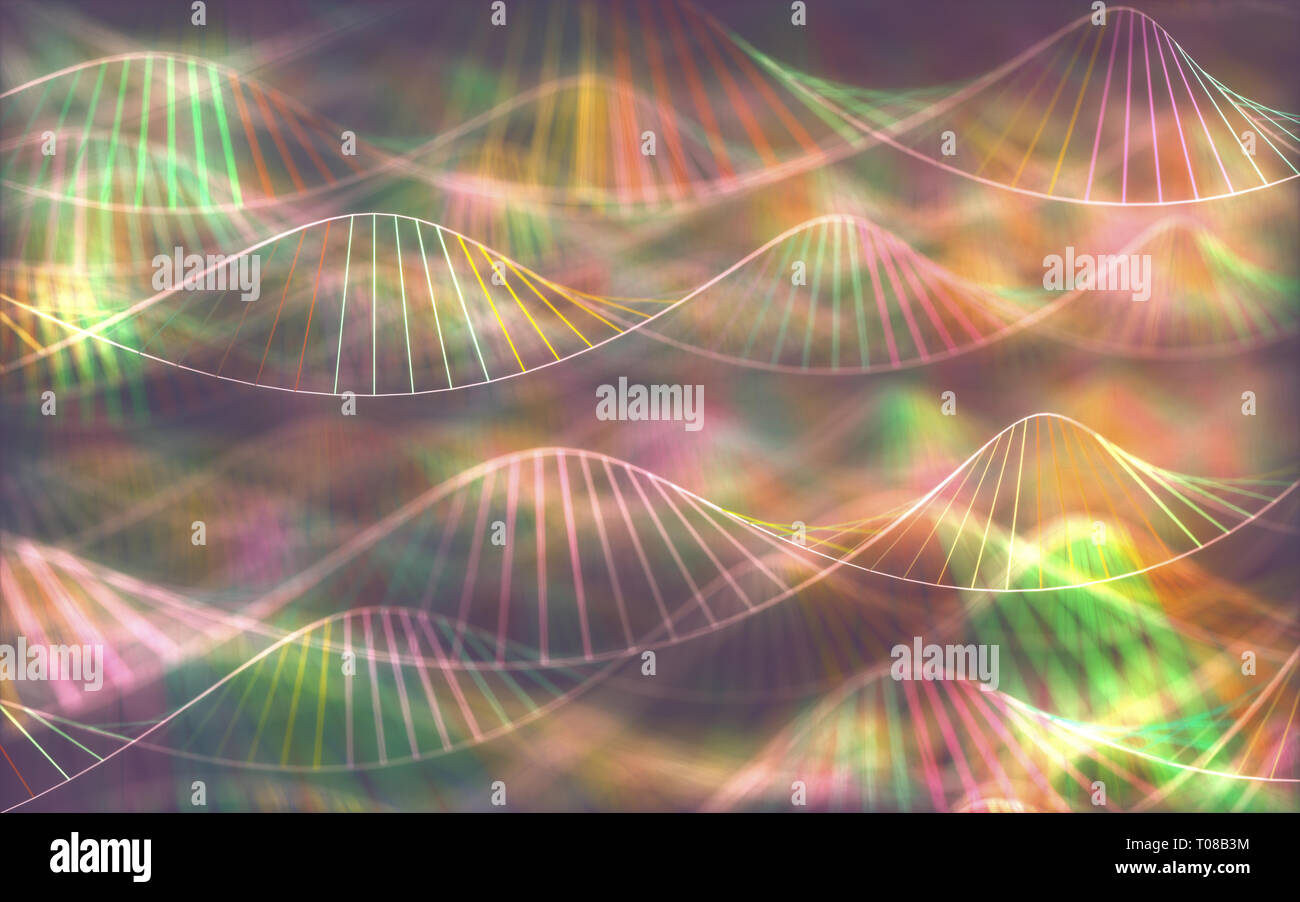 Immagine di codici genetici del DNA. Concetto di immagine da utilizzare come sfondo. Colorato 3D'illustrazione. Foto Stock