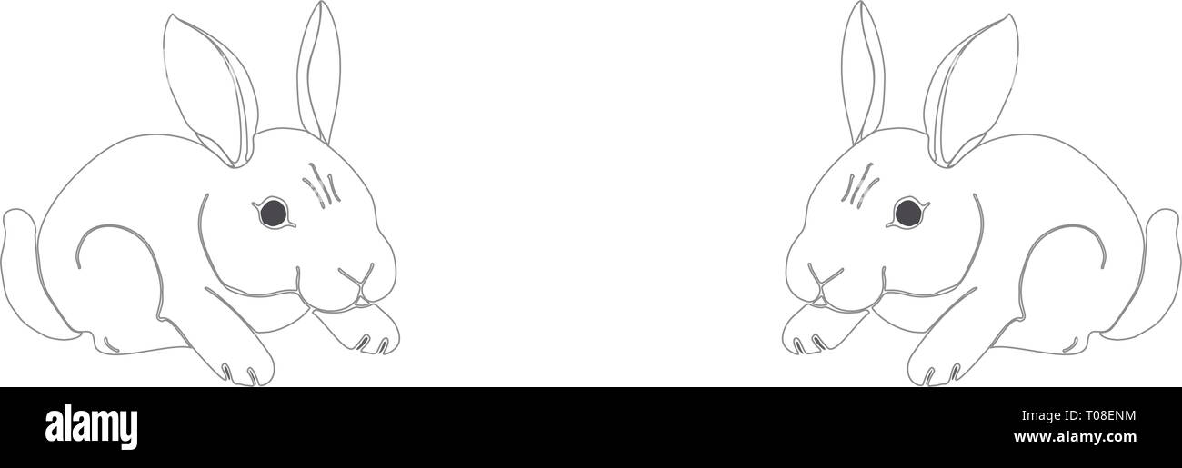 Set di vettore isolato illustrazione carattere simpatico coniglietto di pasqua coniglio lepre su sfondo bianco bw schizzo colori per i materiali stampati, cartolina saluto Illustrazione Vettoriale