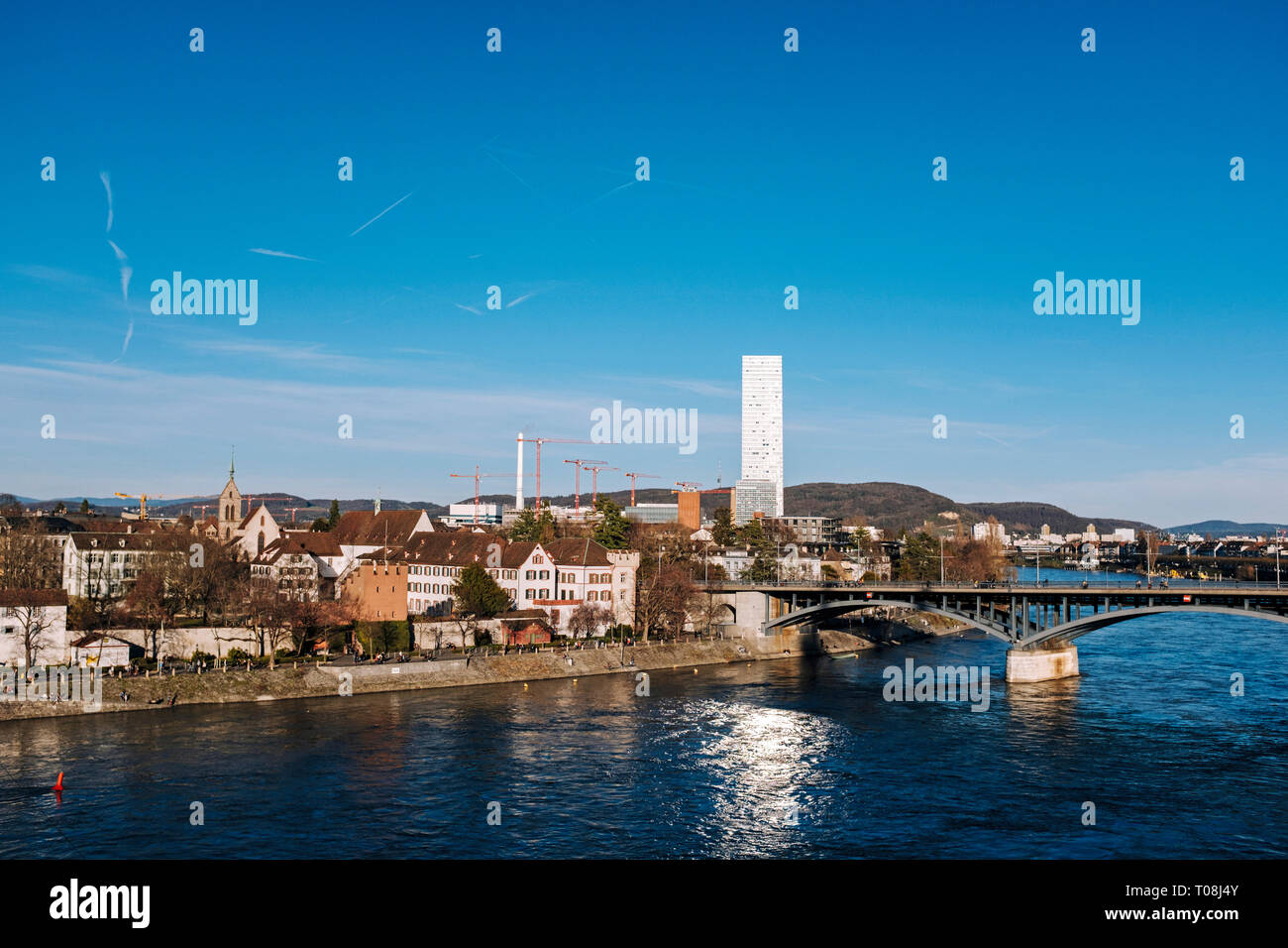 Basilea Città: Kleinbasel con Roche Tower e del Campus Foto Stock