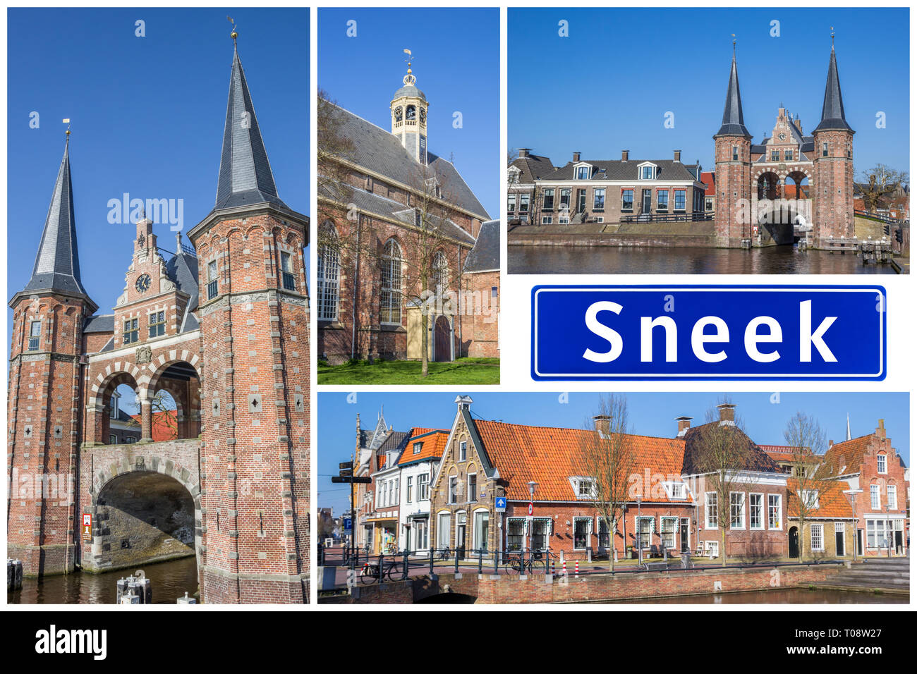 Collage di luoghi interessanti della città frisone di Sneek, Paesi Bassi Foto Stock