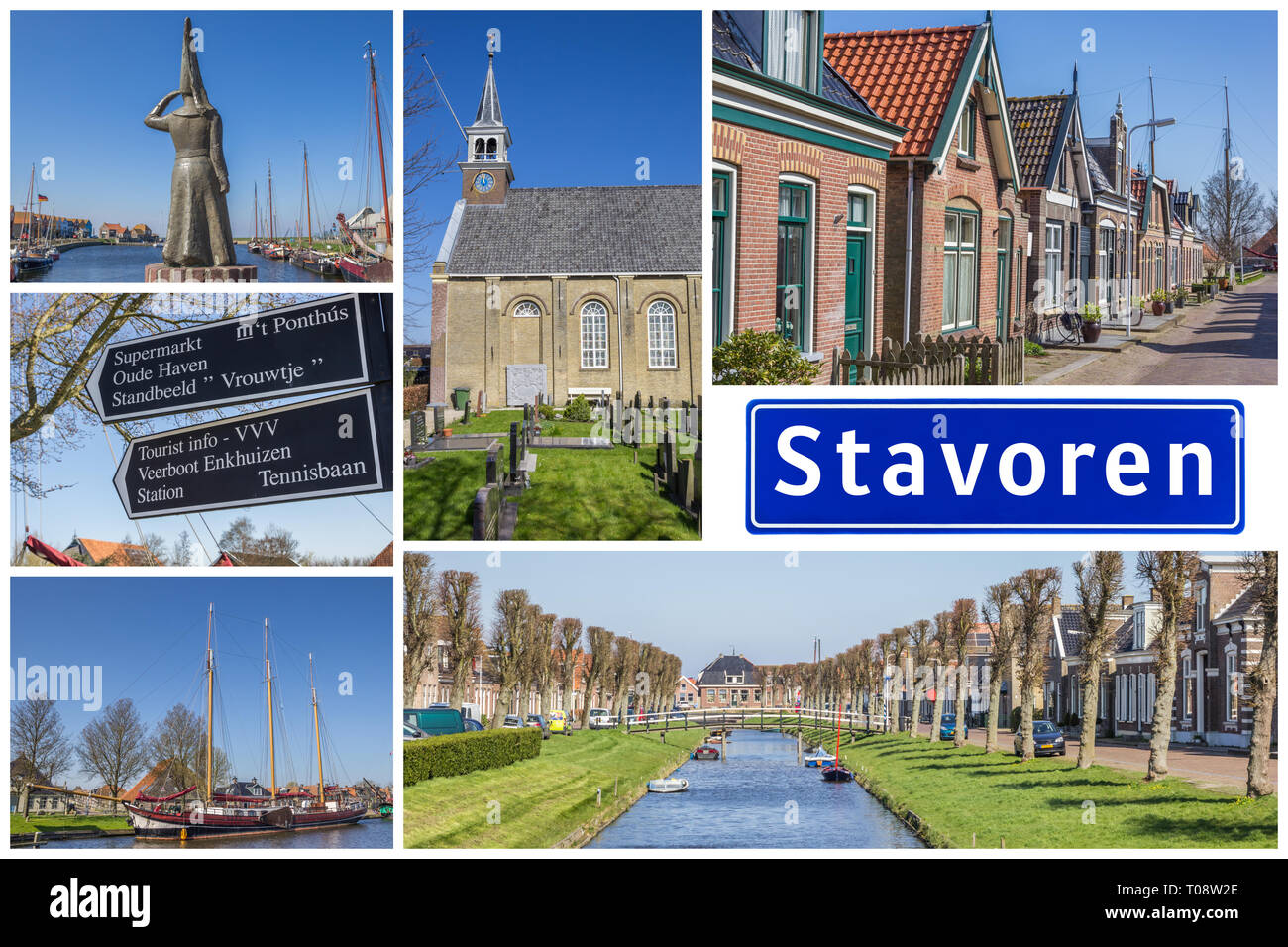 Collage di luoghi interessanti della città frisone di Stavoren, Paesi Bassi Foto Stock
