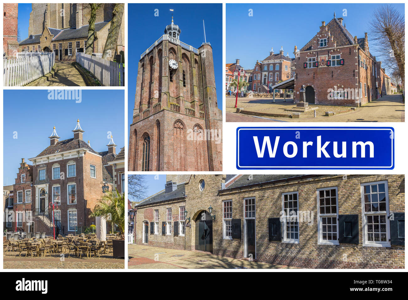 Collage di luoghi interessanti della città frisone di Workum, Paesi Bassi Foto Stock