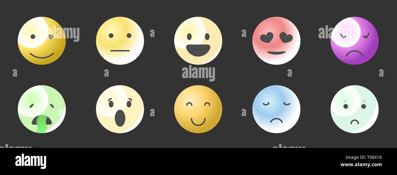 Set di vettore di emoticon. Set di caratteri Emoji. Smile stile gradiente illustrazioni Illustrazione Vettoriale