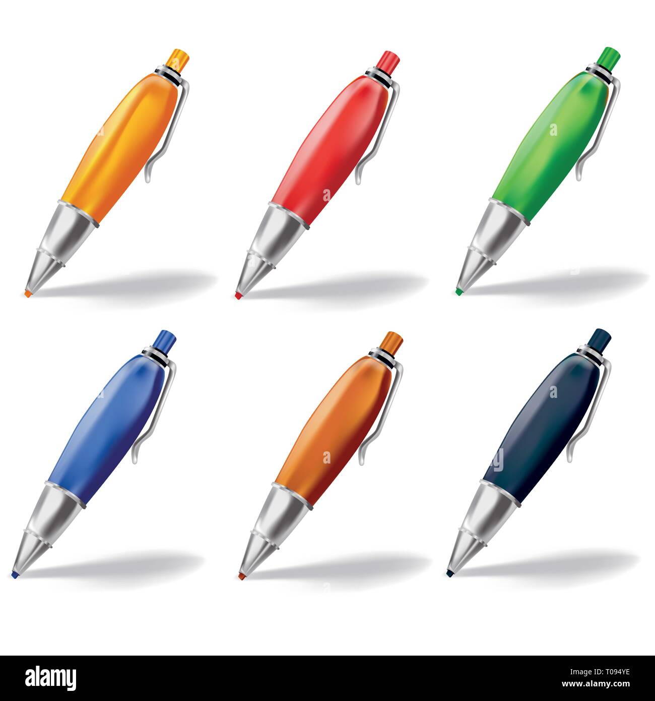 Sei colori di penne a sfera per l'ufficio Immagine e Vettoriale - Alamy