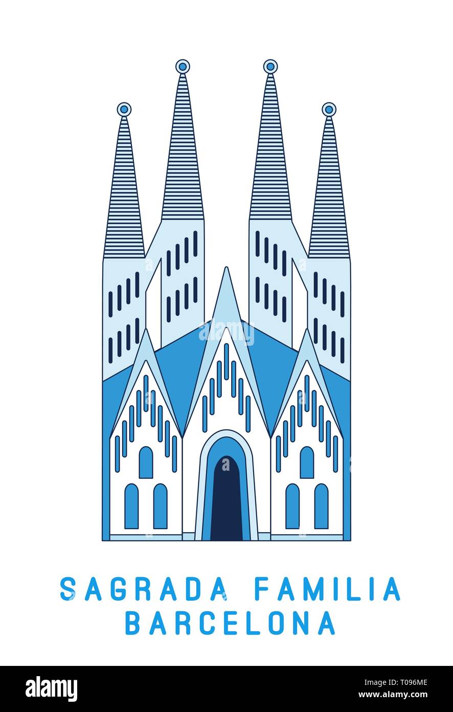Line art Sagrada Familia di Barcellona, Spagna famosa cattedrale, illustrazione vettoriale in stile appartamento. Illustrazione Vettoriale
