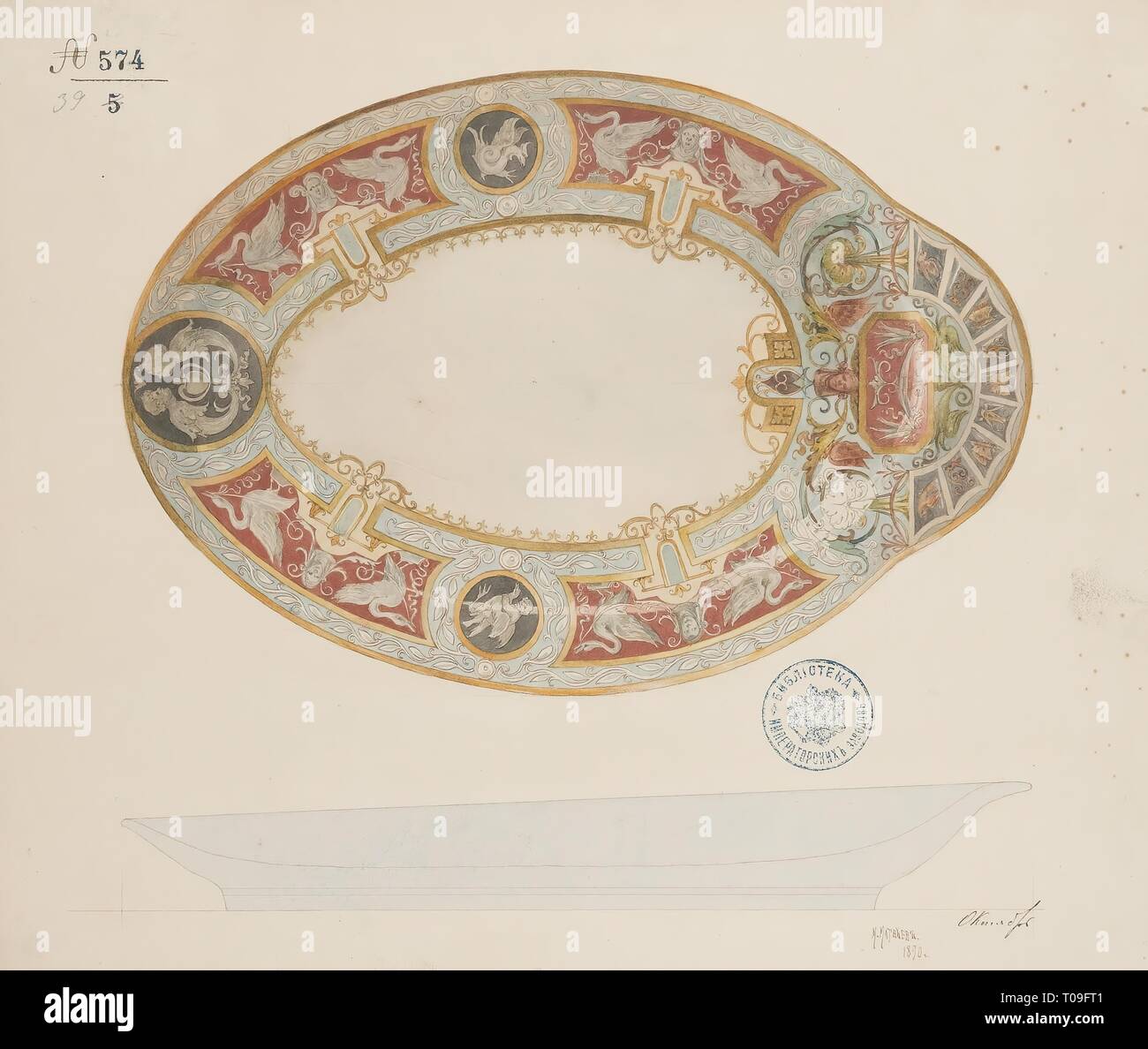 'Sketch di un vassoio per il cerimoniale di Raffaello cena e dessert servizi dal Carskoe Selo Palace'. Russia, San Pietroburgo, 1890. Dimensioni: 30,9x35,8 cm. Museo: Membro Hermitage di San Pietroburgo. Autore: M. Matveyev. Foto Stock