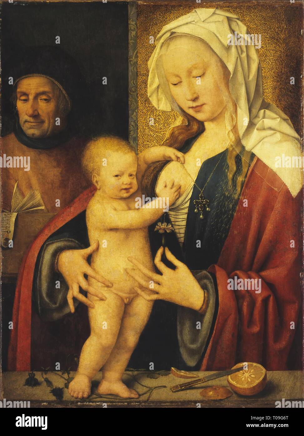 "Santa Famiglia". Paesi Bassi, tra il 1464 e 1540. Dimensioni: 42,5x31,5 cm. Museo: Membro Hermitage di San Pietroburgo. Autore: Cleve (Cleef), Joos van (Beke, Joos van der). JOOS van Cleve. Foto Stock