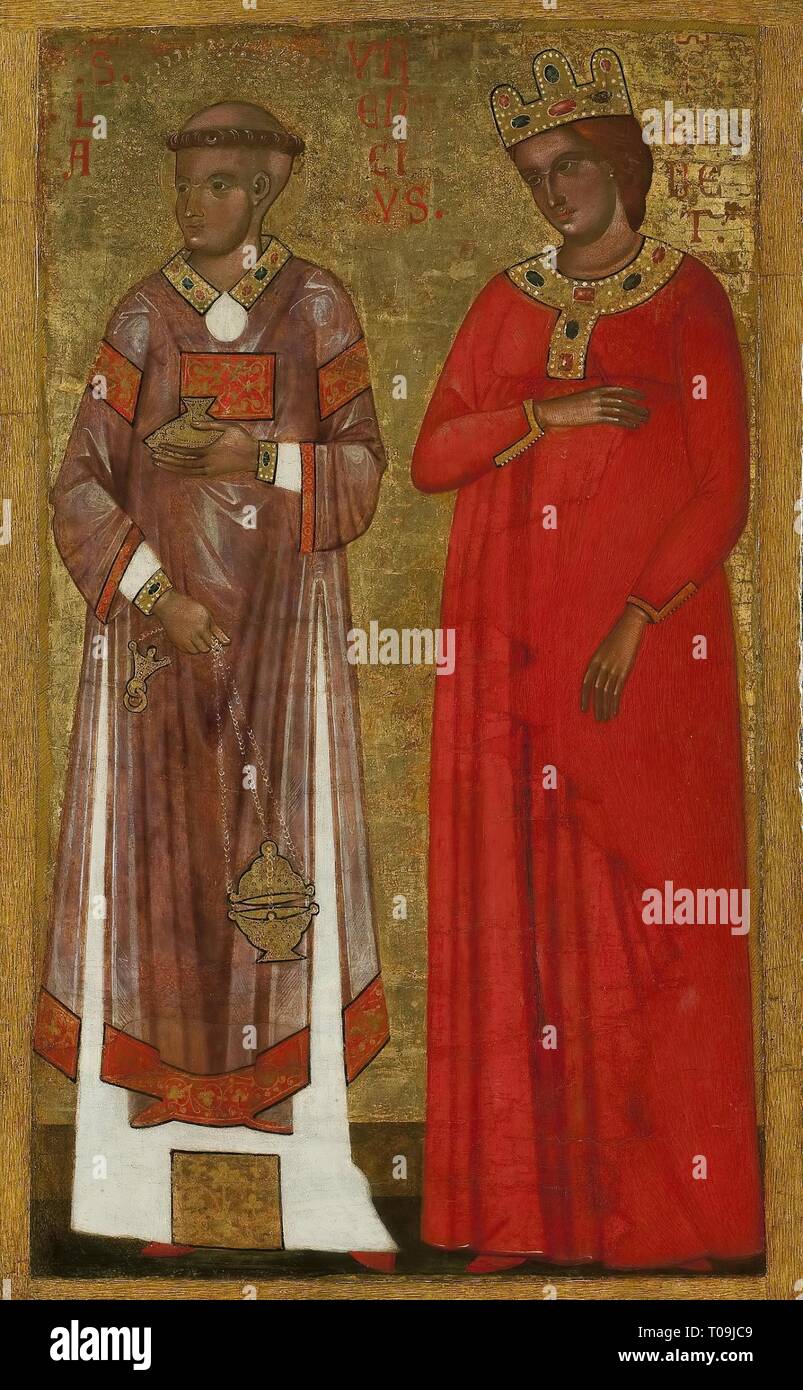 'St Lawrence e St Elisabeth". L'Italia, prima metà del XIV secolo. Dimensioni: 64x39 cm. Museo: Membro Hermitage di San Pietroburgo. Autore: artista sconosciuto della scuola veneziana. Foto Stock