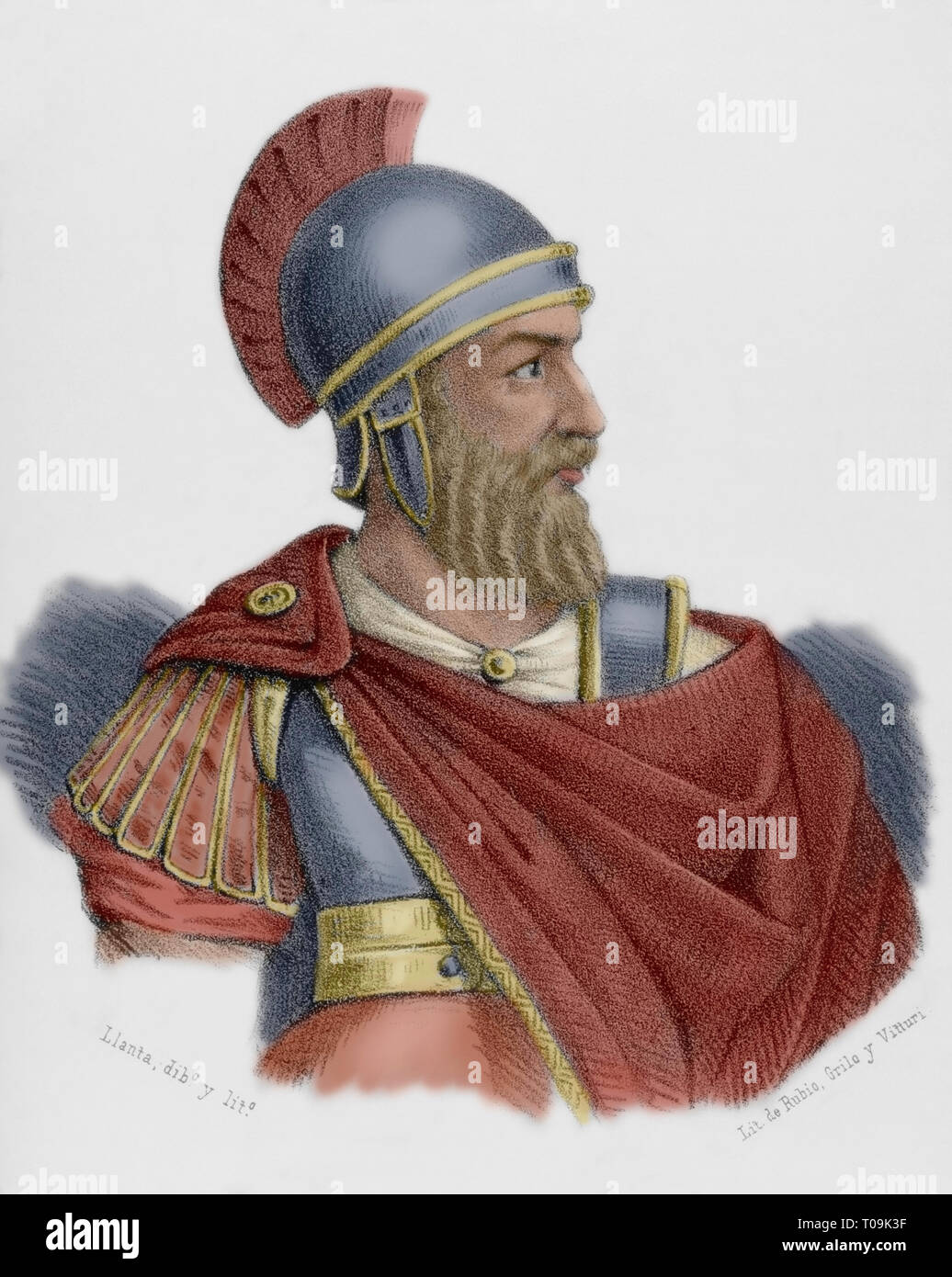 Quintus Sertorius (123-72 a.C.). Roman statista e comandante militare. La litografia. Colorazione successiva. Disegno di Llanta. Episodio della cronica General de España, Historia Ilustrada y Descriptiva de sus Provincias. Murcia, 1870. Foto Stock