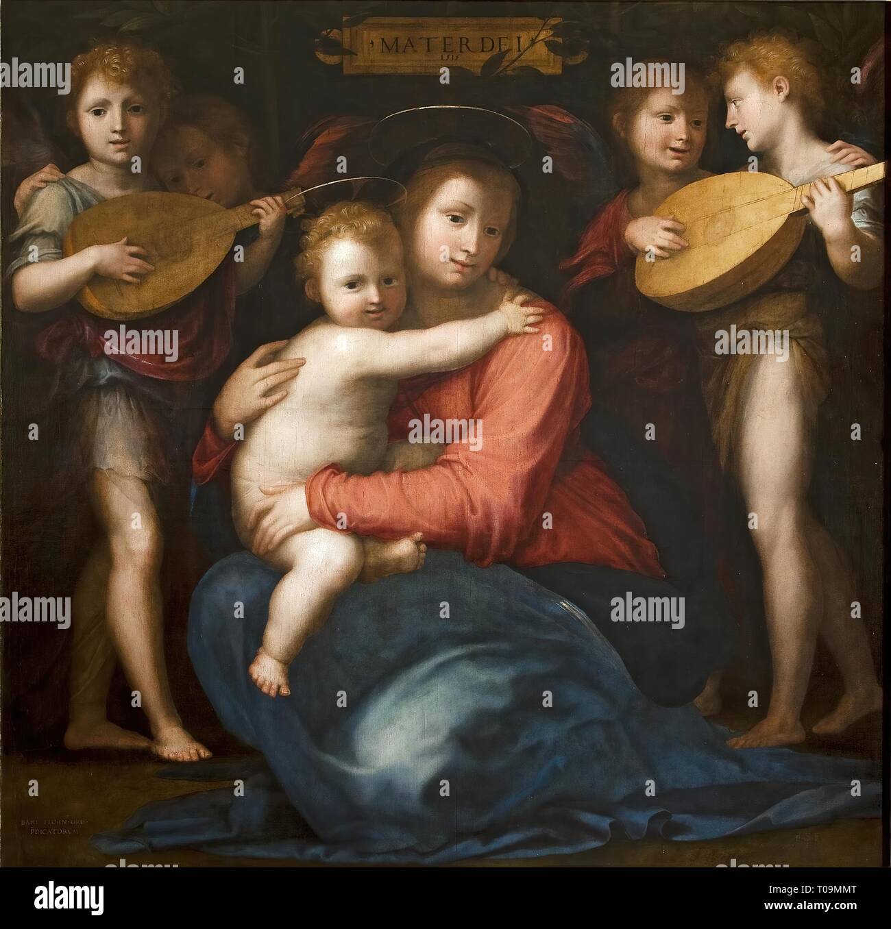 "Madonna con Bambino e quattro Angeli'. L'Italia, circa 1514. Dimensioni: 130x130 cm. Museo: Membro Hermitage di San Pietroburgo. Autore: Fra Bartolomeo (Baccio della porta). Foto Stock