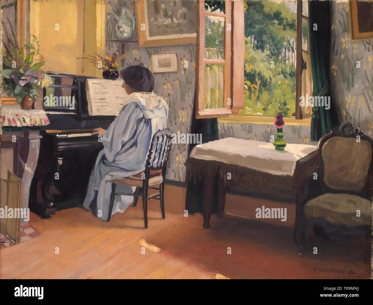 "Donna in un pianoforte". Francia, 1904. Dimensioni: 43,5x57 cm. Museo: Membro Hermitage di San Pietroburgo. Autore: FELIX VALLOTTON . Fèlix Vallotton. Foto Stock