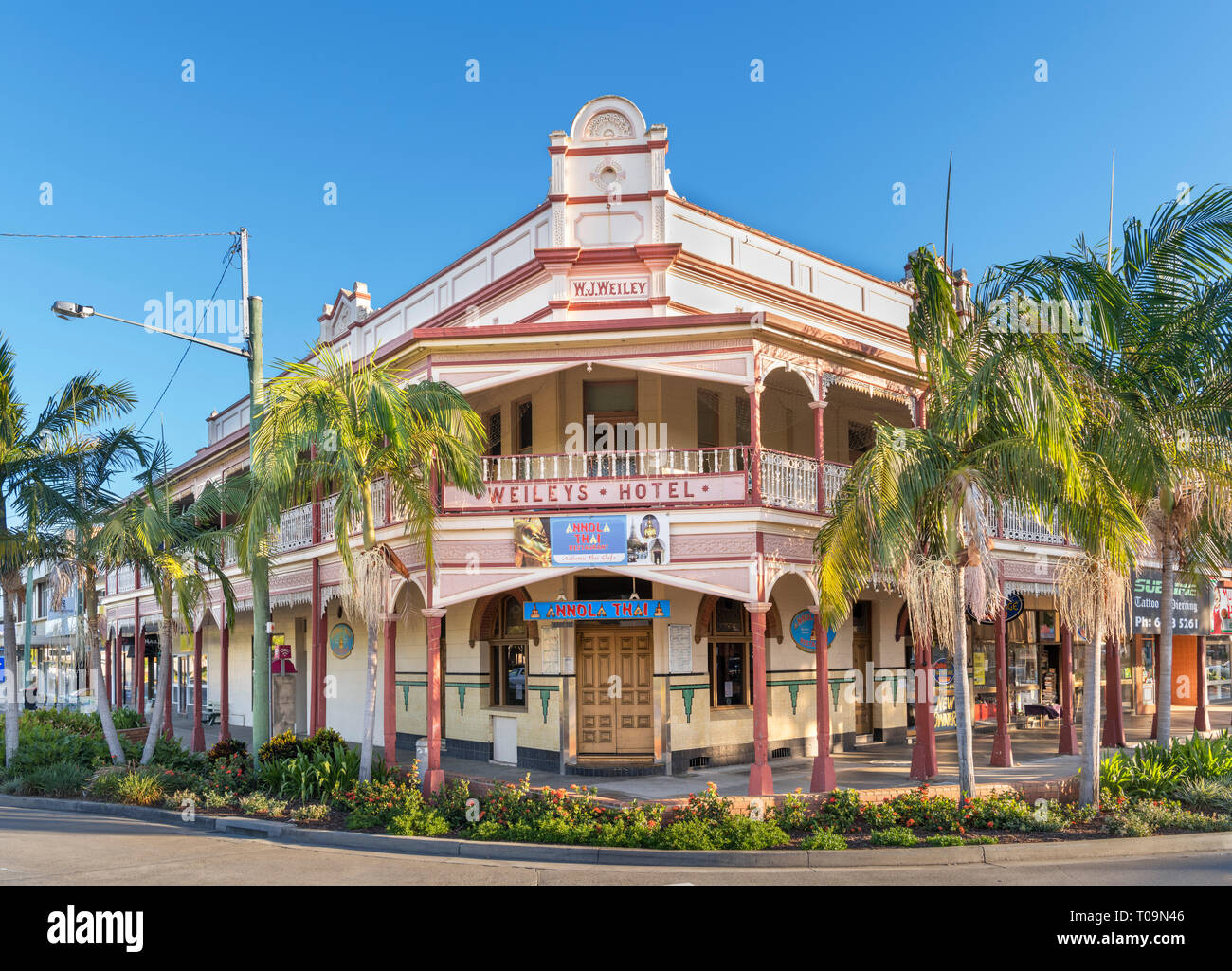 Weileys Hotel all'angolo di Pound Street e Princess Street nel centro storico della città, Grafton, Nuovo Galles del Sud, Australia Foto Stock