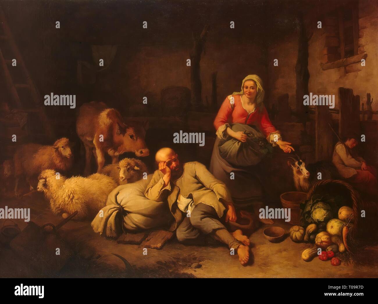 "Famiglia contadina". L'Italia, 1750s - 1760s. Dimensioni: 169x228 cm. Museo: Membro Hermitage di San Pietroburgo. Autore: Francesco Londonio. Foto Stock