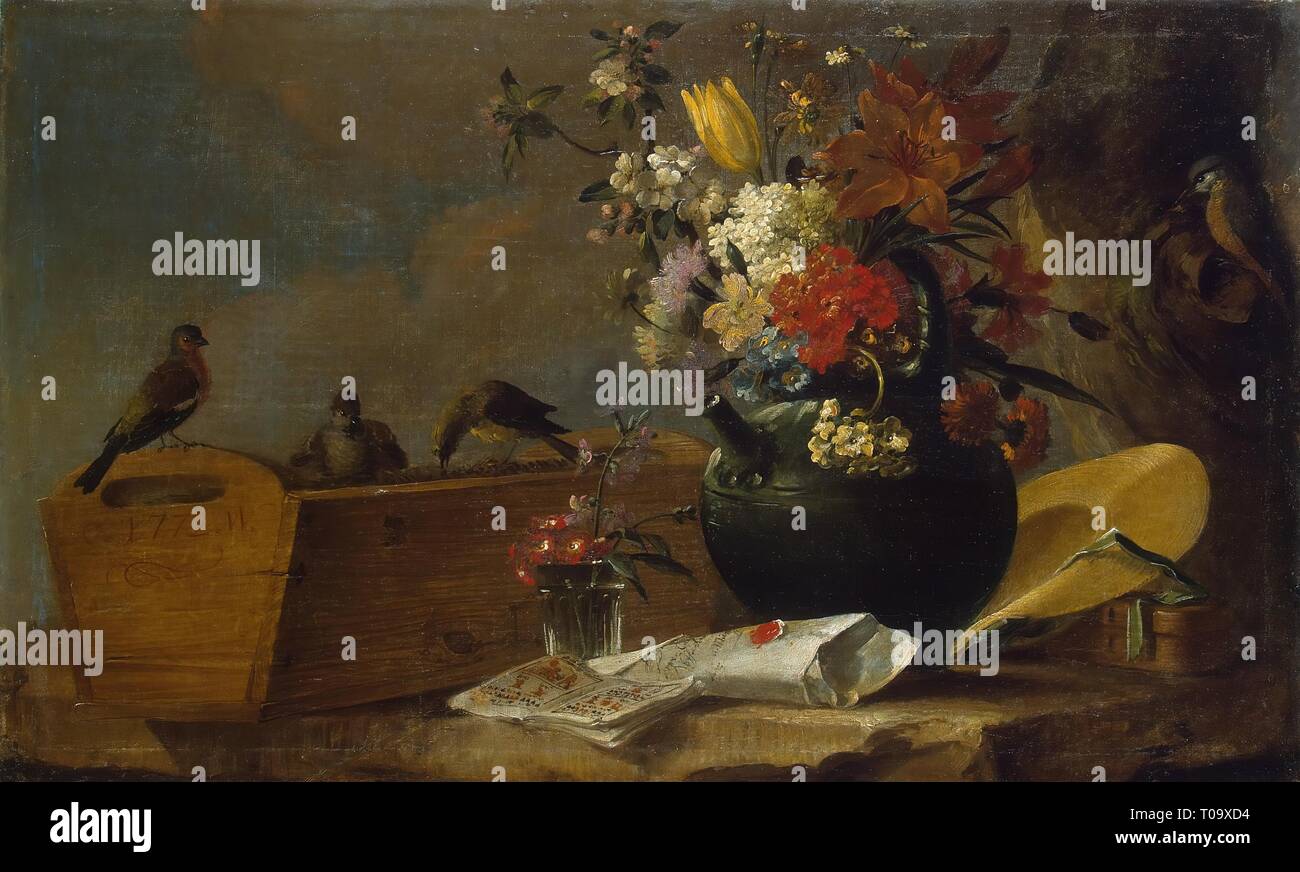 " Fiori e uccelli". Gran Bretagna, 1772. Dimensioni: 57,3x94,2 cm. Museo: Membro Hermitage di San Pietroburgo. Autore: Charles bianco (? ). Foto Stock