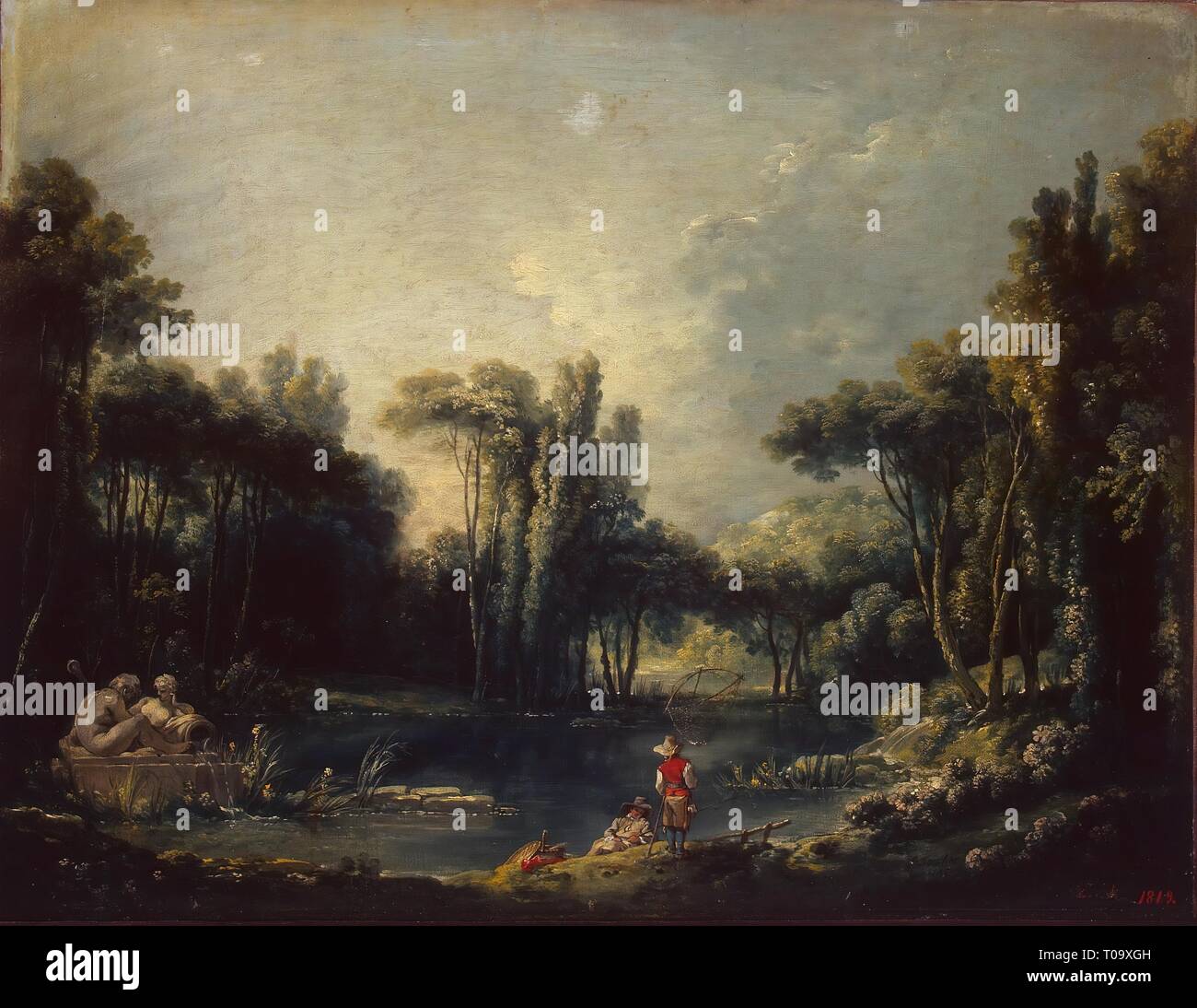 'Paesaggio con un laghetto'. Francia, 1746. Dimensioni: 51x65 cm. Museo: Membro Hermitage di San Pietroburgo. Autore: Francois Boucher. Foto Stock