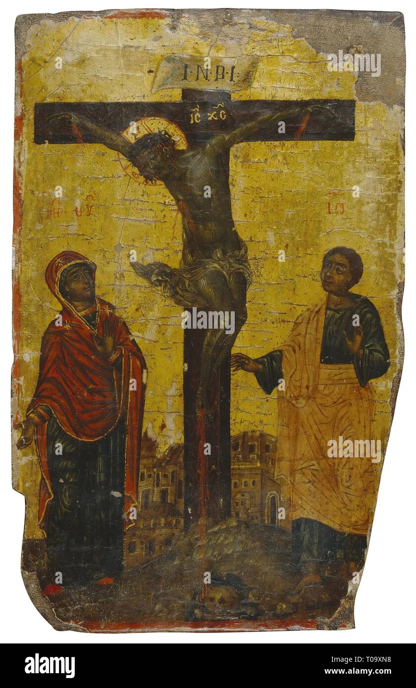 'Icona: La Crocifissione (coperchio di un Reliquary-Casket)'. Mediterraneo del xvii secolo. Dimensioni: 19,8x12,5x0,5 cm. Museo: Membro Hermitage di San Pietroburgo. Foto Stock