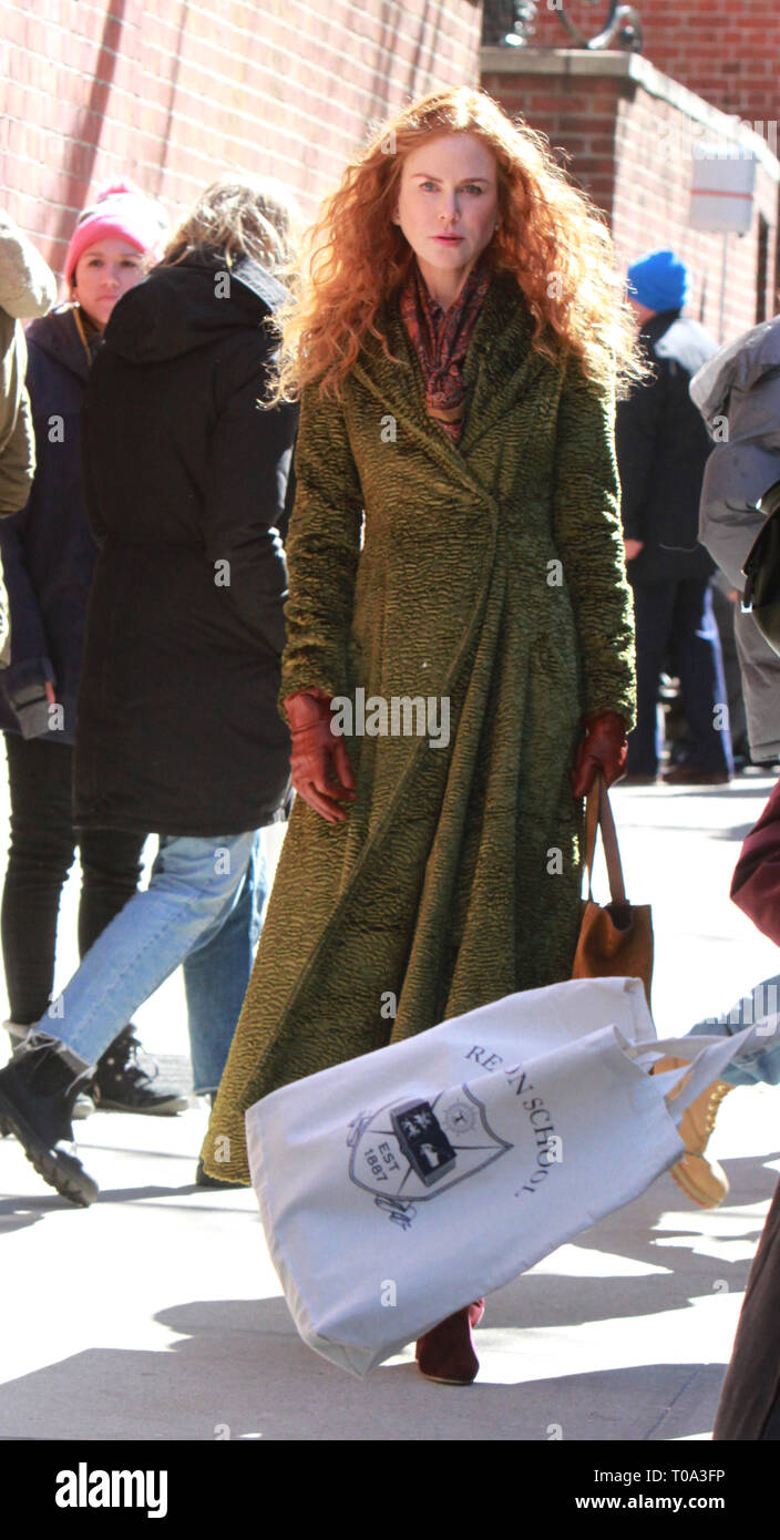 New York, Stati Uniti d'America. 18 mar 2019. Nicole Kidman le riprese in esterni per HBO mostrano la rovina in New York New York, Stati Uniti d'America. 18 mar 2019. Credit:RW/MediaPunch Credito: MediaPunch Inc/Alamy Live News Foto Stock