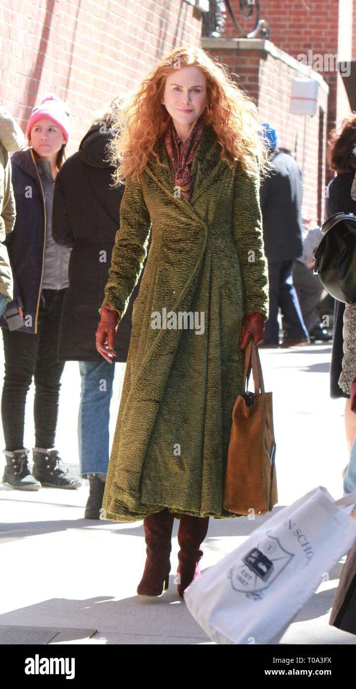 New York, Stati Uniti d'America. 18 mar 2019. Nicole Kidman le riprese in esterni per HBO mostrano la rovina in New York New York, Stati Uniti d'America. 18 mar 2019. Credit:RW/MediaPunch Credito: MediaPunch Inc/Alamy Live News Foto Stock