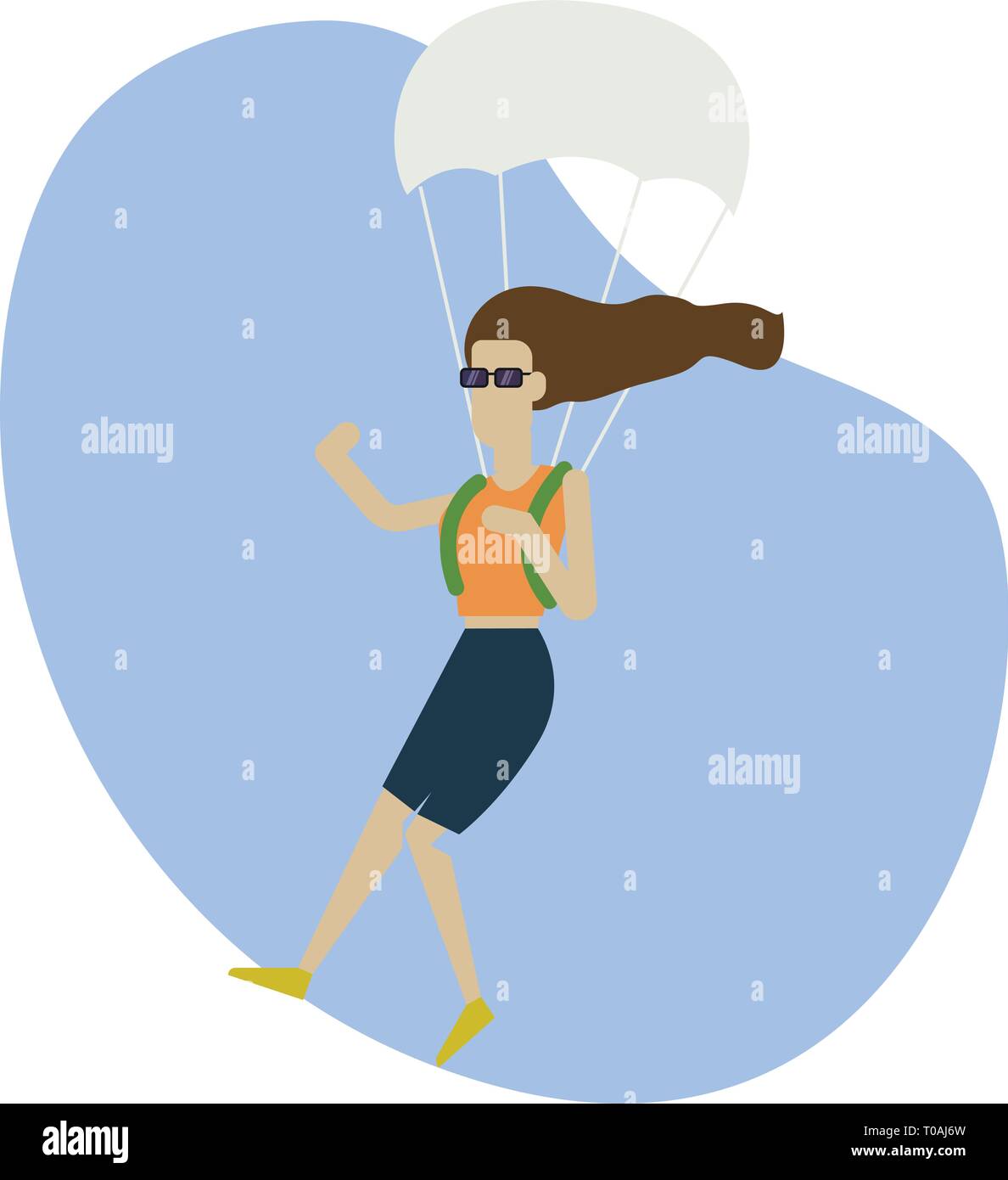 Vettore donna skydiving. Piatta colorata in stile Cartoon illustrazione. Illustrazione Vettoriale